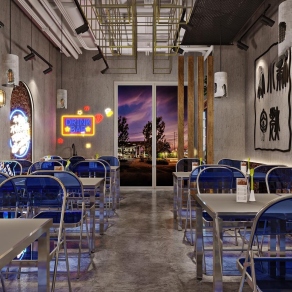 工业风餐厅3D模型下载